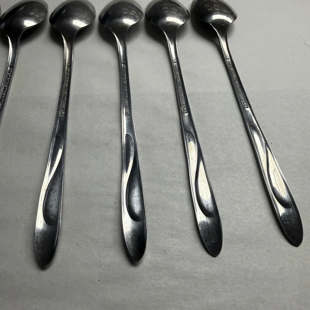 8 International Silver Americana Star Stainless USA Iced Tea Spoons Long Flatwar